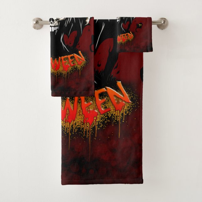 Skull with sharp, menacing teeth bath towel set (Insitu)