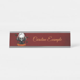 Skull with sharp, menacing teeth desk name plate