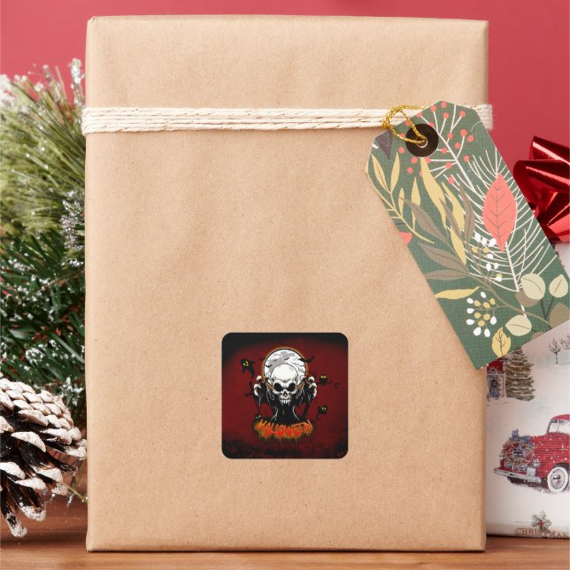 Skull with sharp, menacing teeth square sticker (Holiday)
