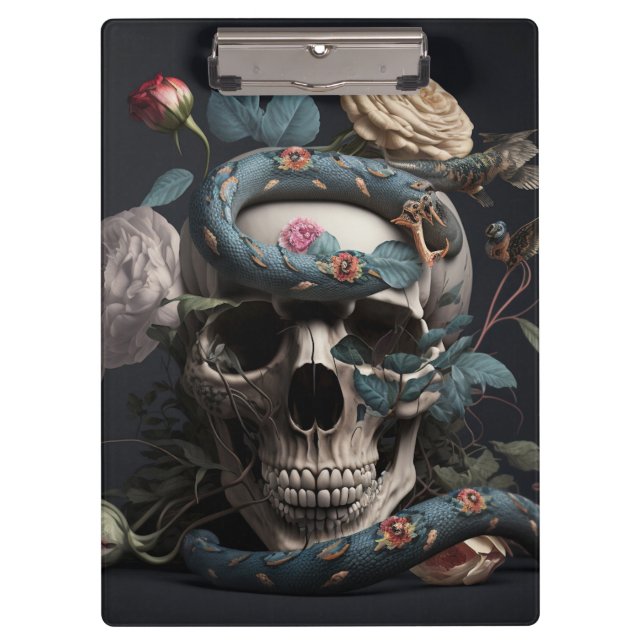 Skull with Snake and Flowers Clipboard (Front)
