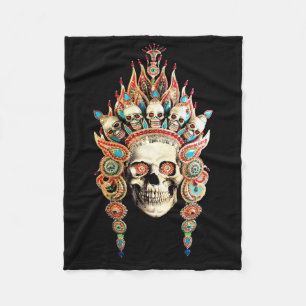 Skull with Tibetan Headdress Fleece Blanket