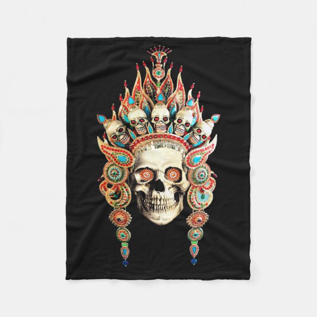 Skull with Tibetan Headdress Fleece Blanket (Front)