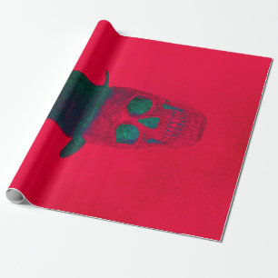 Skull With Top Hat Red Green Halloween Christmas Wrapping Paper