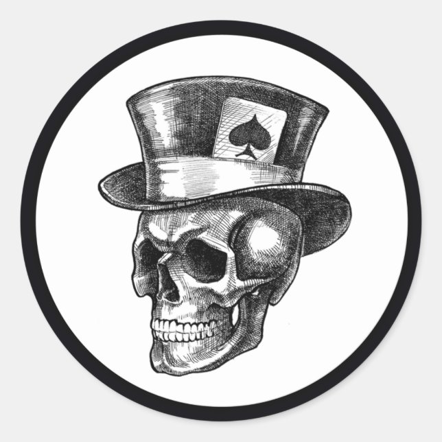 Skull with Tophat Classic Round Sticker (Front)