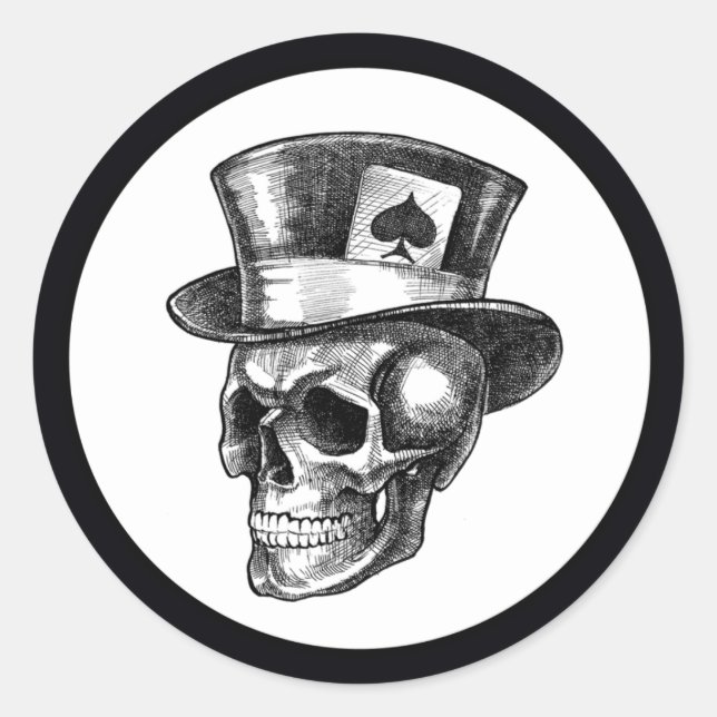Skull with Tophat Classic Round Sticker (Front)