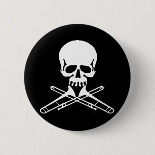 Skull with Trombones as Crossbones 2 Inch Round Button