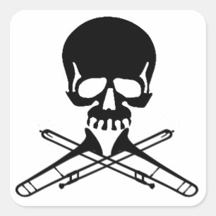 Skull with Trombones as Crossbones Square Sticker