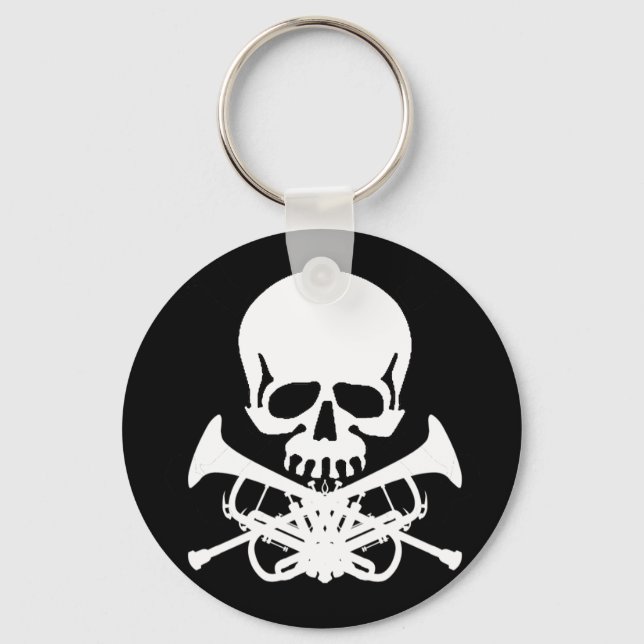 Skull with Trumpets as Crossbones Keychain (Front)