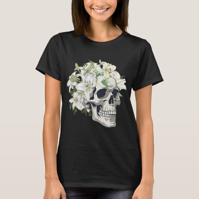 Skull with White Lilies  WOMEN'S T SHIRT (Front)