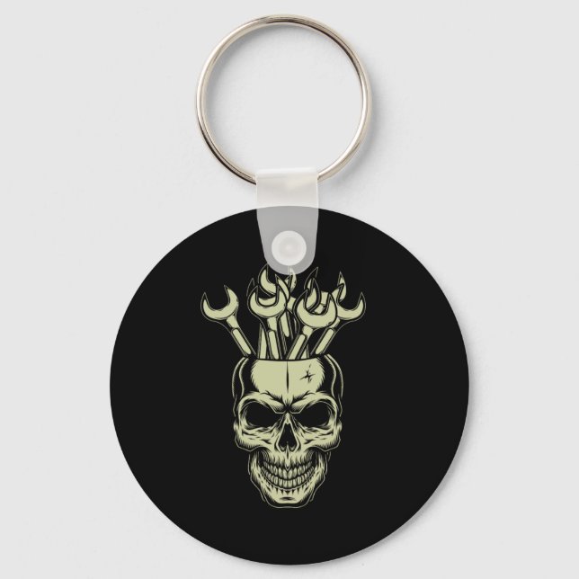 Skull Wrench Screwdriver Workshop Car Mechanic Gif Keychain (Front)