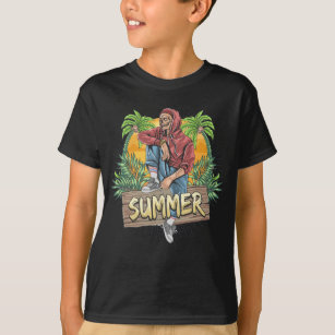 Skull Zombie With Tropical Leaf And Coconut Tree T-Shirt