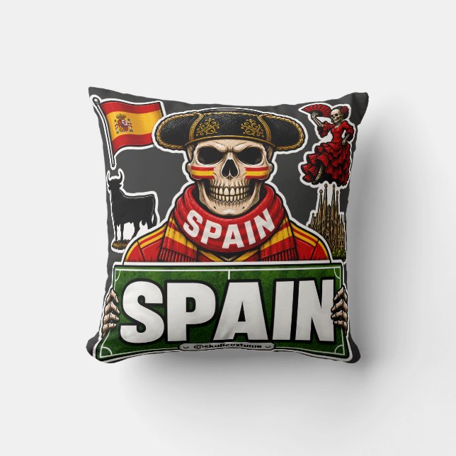 SkullCostume World Edition: Spain Throw Pillow (Front)