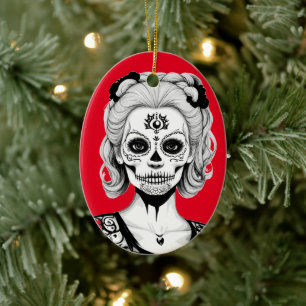 SKULLHEAD WOMAN CERAMIC ORNAMENT