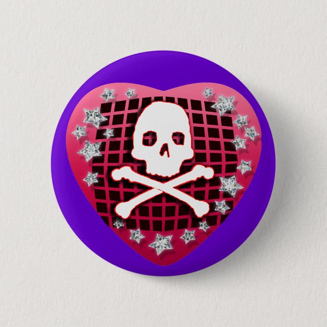 skullie heart red 2 inch round button (Front)