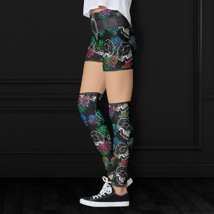 Skulls and Blue Roses   Cool Funky Dark Grunge Leggings
