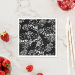 Skulls and Chalk Roses   Funky Gothic Glam Grunge Napkin