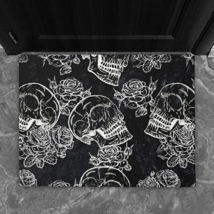Skulls and Chalk Roses Gothic Glam Funky Grunge Doormat