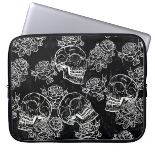 Skulls and Chalk Roses   Gothic Glam Funky Grunge Laptop Sleeve