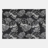 Skulls and Chalk Roses | Gothic Glam Funky Grunge Wrapping Paper Sheet (Front 2)
