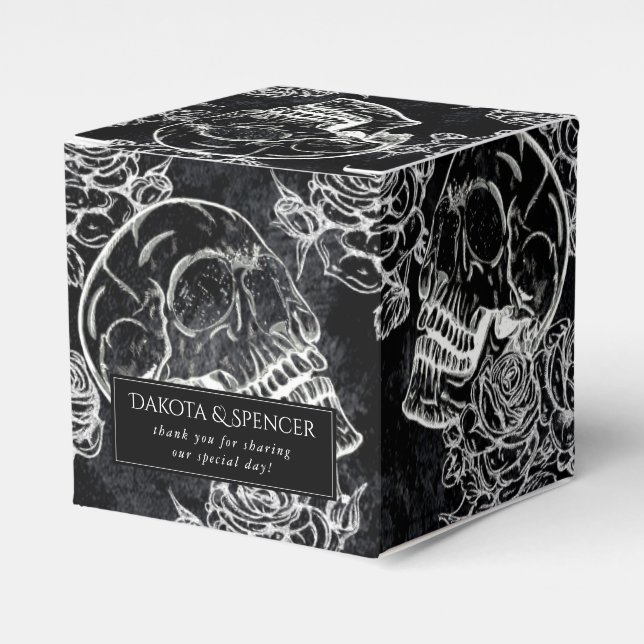 Skulls and Chalk Roses | Gothic Glam Thank You Favor Box (Front Side)