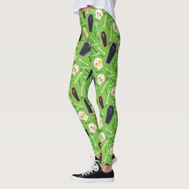 Skulls And Coffins Halloween Leggings (Left)