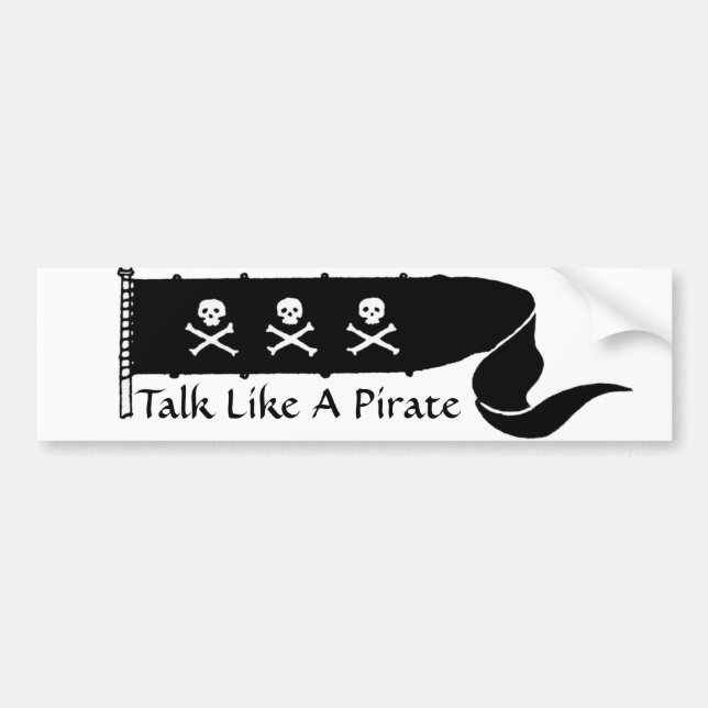 SKULLS AND CROSSED BONES  BLACK WHITE PIRATE FLAG BUMPER STICKER (Front)