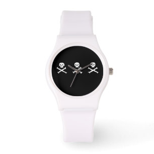 SKULLS AND CROSSED BONES BLACK WHITE PIRATE FLAG WATCH