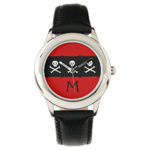 SKULLS AND CROSSED BONES  RED BLACK PIRATE FLAG WATCH
