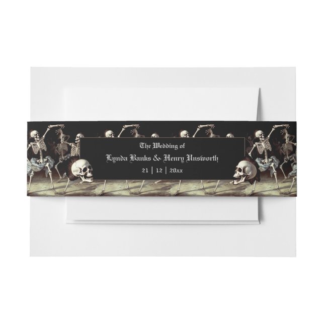 Skulls and Dancing Skeletons Gothic Wedding Invitation Belly Band (Front Example)