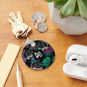 Skulls and Dark Roses   Funky Glam Ombre Custom Keychain