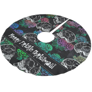 Skulls and Dark Roses Funky Glam Ombre Grunge Brushed Polyester Tree Skirt