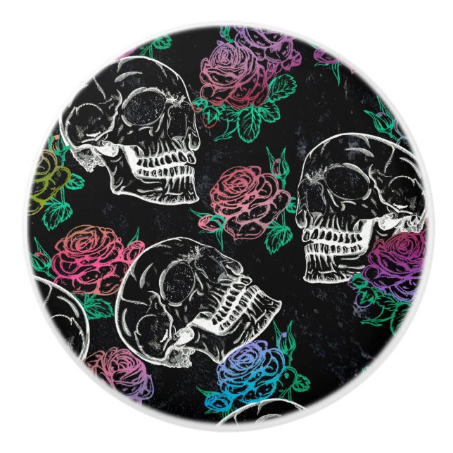 Skulls and Dark Roses | Funky Glam Ombre Grunge Ceramic Knob (Front)