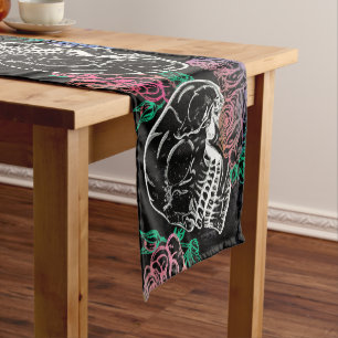 Skulls and Dark Roses Funky Glam Ombre Grunge Short Table Runner