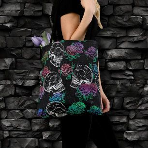 Skulls and Dark Roses Funky Glam Ombre Grunge Tote Bag
