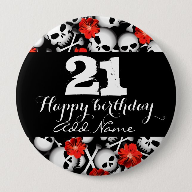 Skulls and flowers 4 inch round button (Front)