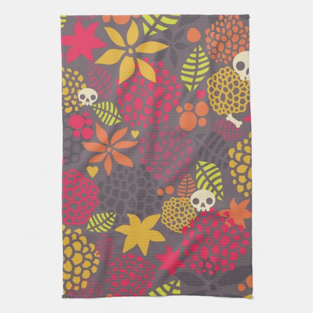 Skulls and flowers. kitchen towel (Vertical)