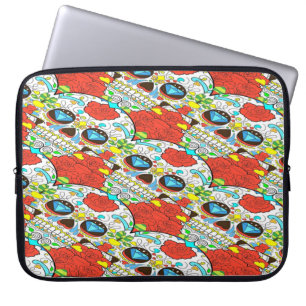 Skulls and flowers laptop sleeve
