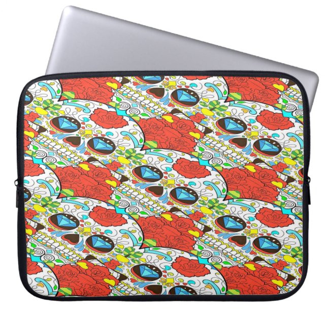 Skulls and flowers laptop sleeve (Front)