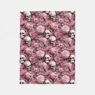 Skulls and flowers! Pink and cream blanket! Fleece Blanket