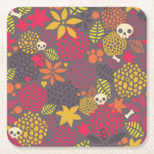 Skulls and flowers. square paper coaster