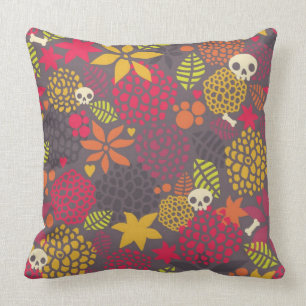 Skulls and flowers. throw pillow
