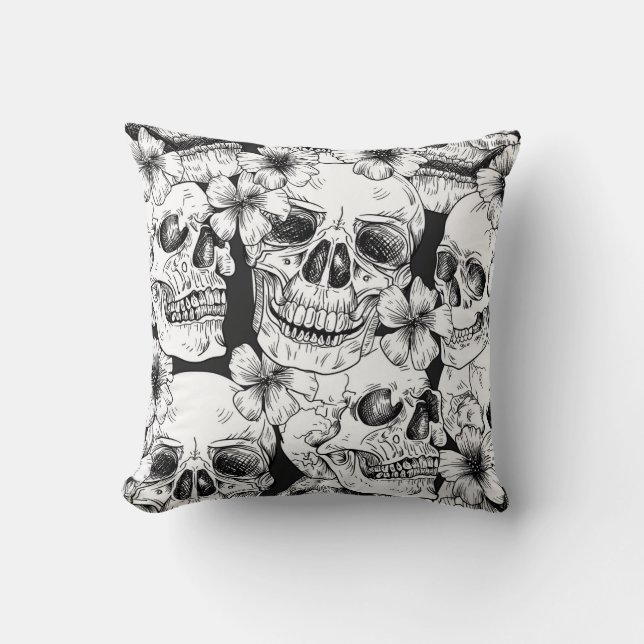Skulls and Flowers Throw Pillow (Front)