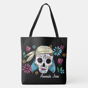 Skulls and Guitars Flowers Tote Bag