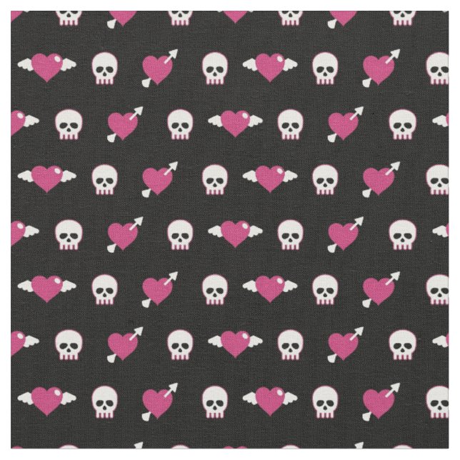 Skulls and hearts fabric (Close Up)