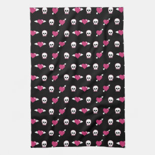Skulls and hearts kitchen towel