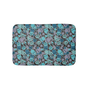 Skulls, and hearts on black background 2 bath mat