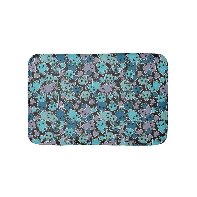 Skulls, and hearts on black background 2 bath mat (Front)