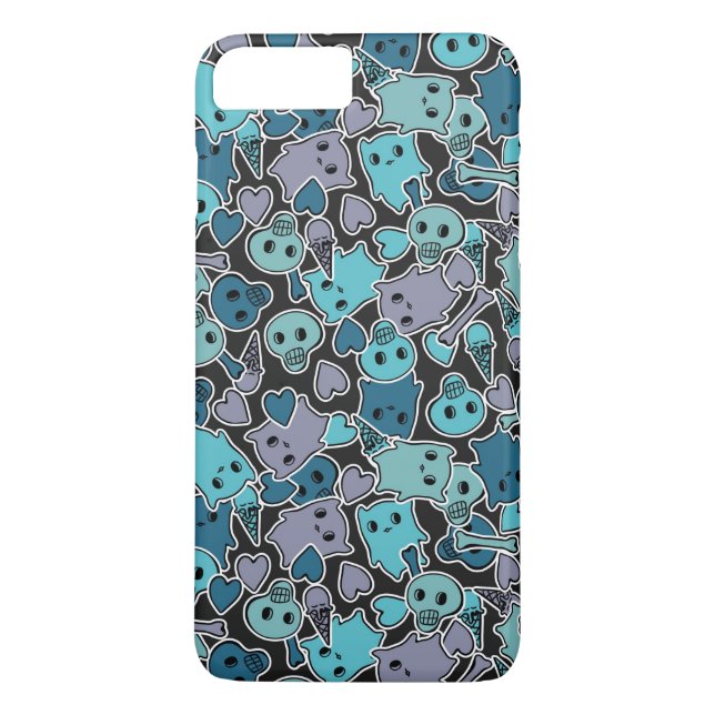 Skulls, and hearts on black background 2 Case-Mate iPhone case (Back)