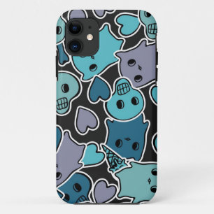 Skulls, and hearts on black background 2 iPhone 11 case
