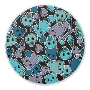 Skulls, and hearts on black background 2 ceramic knob